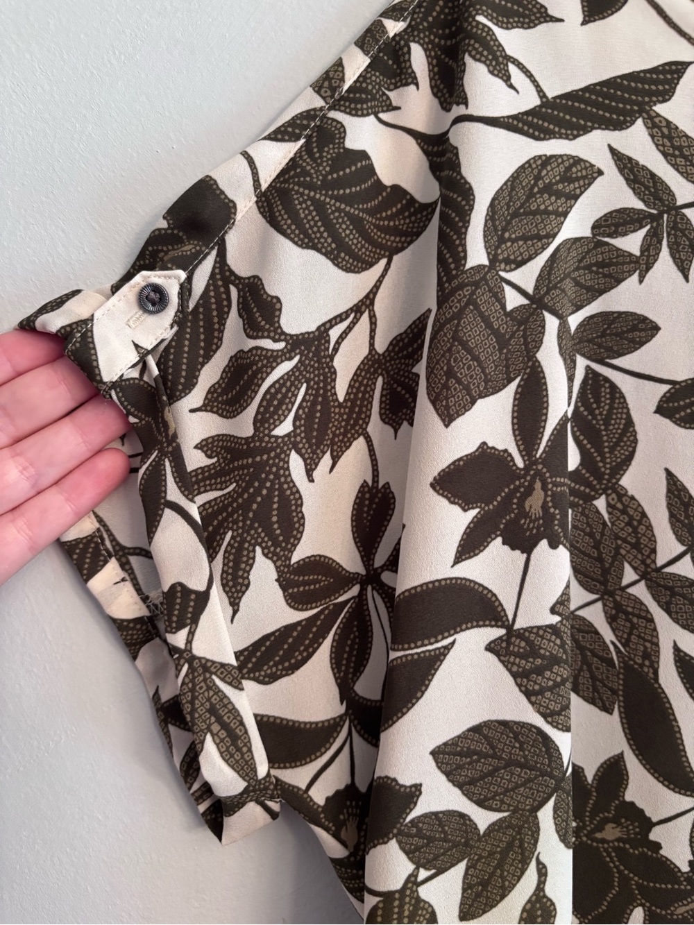 Maurices Cream Blouse with Olive Leaf Print - Picture 3 of 8